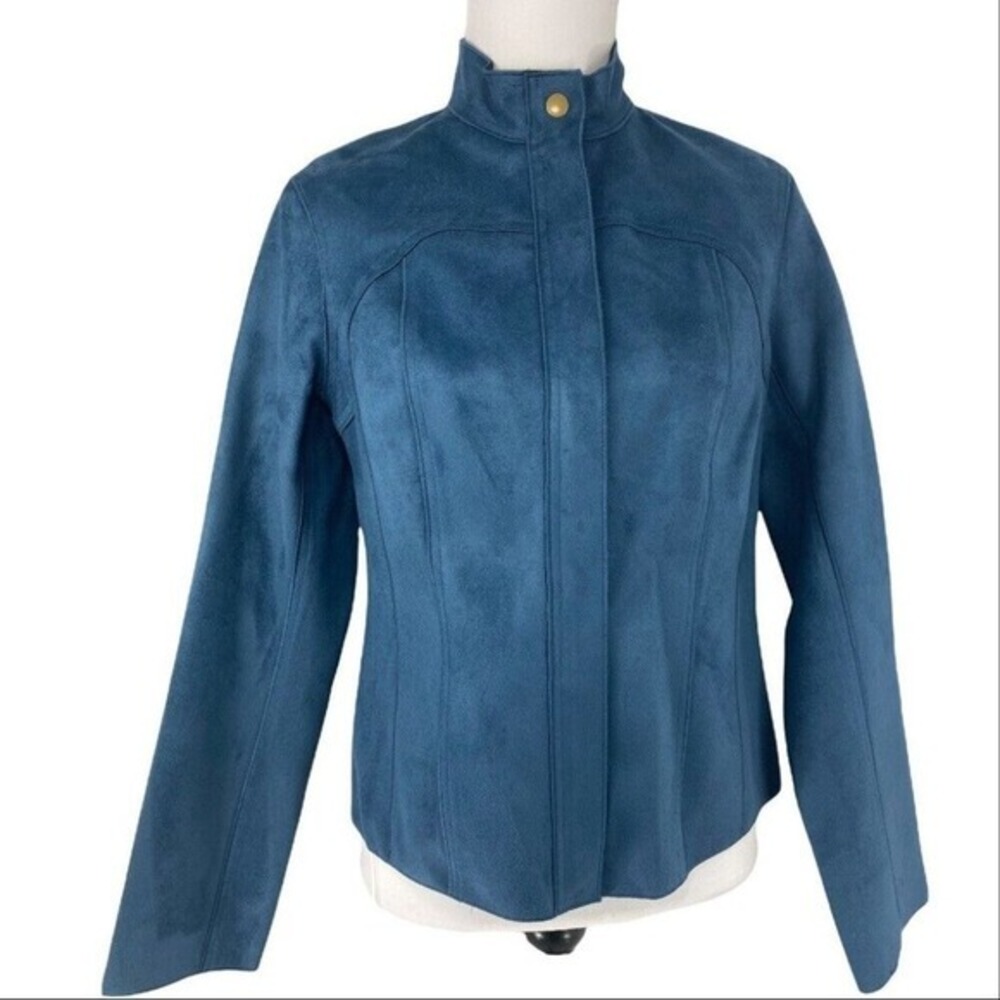 YANSI FUGEL NWT Bonded‎ Moleskin Jacket Midnight Blue Mock Neck Jacket Small